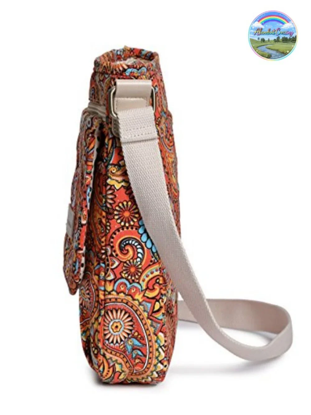 Canvas Floral Crossbody Bag with Multi Pockets, Adjustable Strap